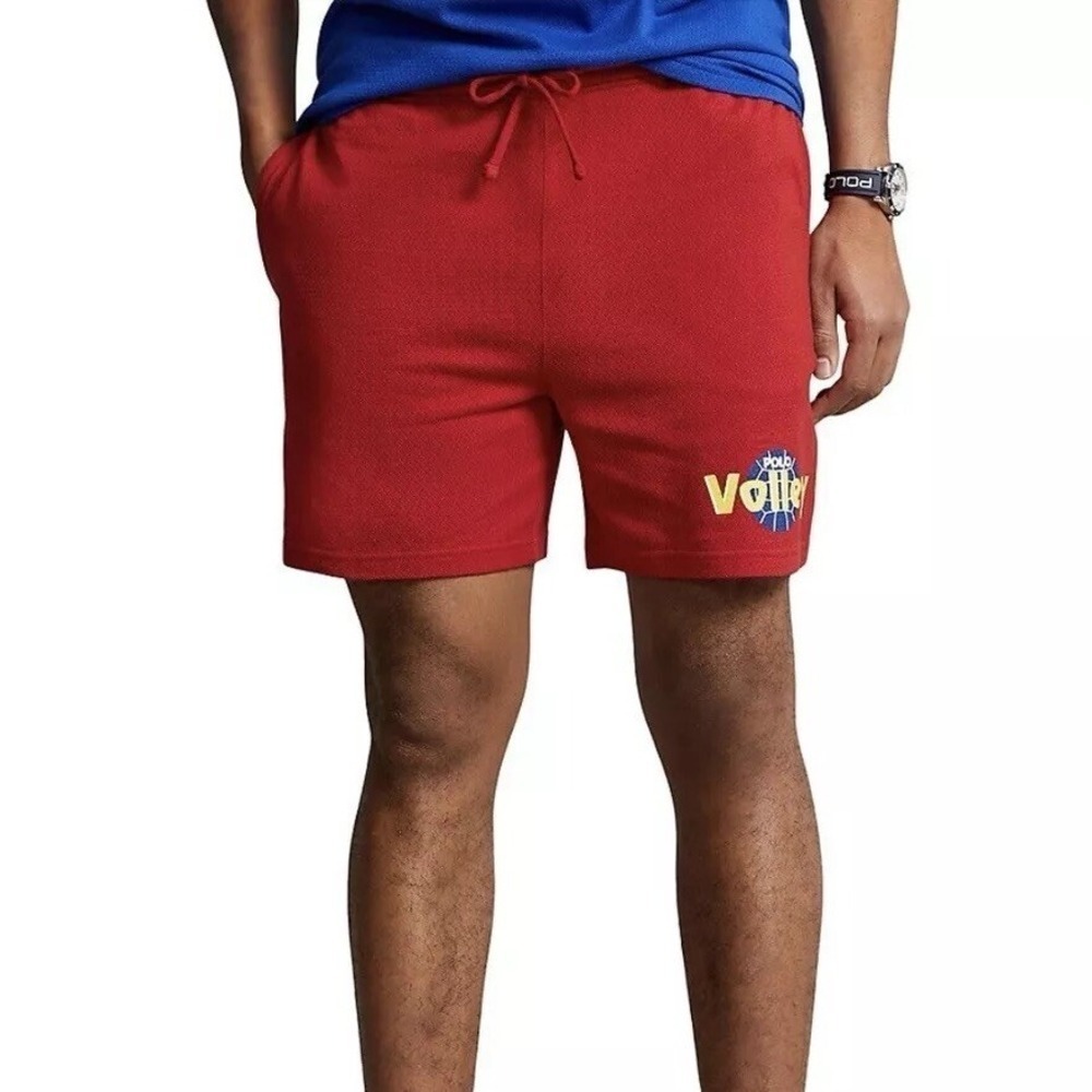Polo RALPH LAUREN Waffle Knit Polo Volley Sweat Shorts Red Men's Sz L *NEW* $98